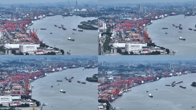 航拍广州黄埔港码头集装箱全貌