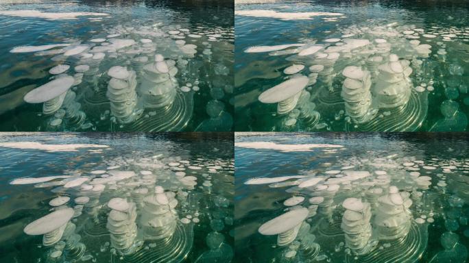 有气泡的亚伯拉罕湖冬季云景