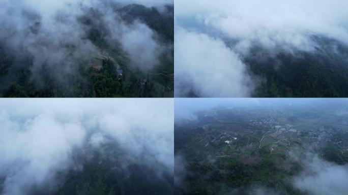 贵州山区农村云雾缭绕