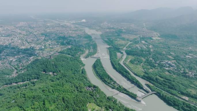 四川成都都江堰水利工程航拍4K