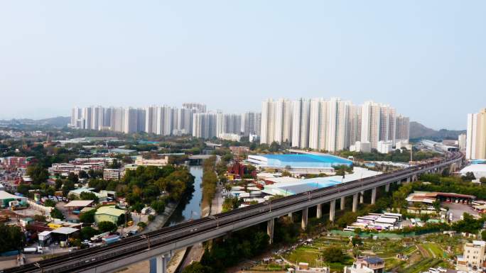 香港元朗区铁路线视图