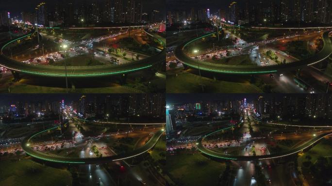 航拍灯光夜景交通环形桥4k