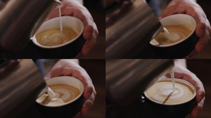 一个无法辨认的男性在咖啡馆喝咖啡的4k视频片段