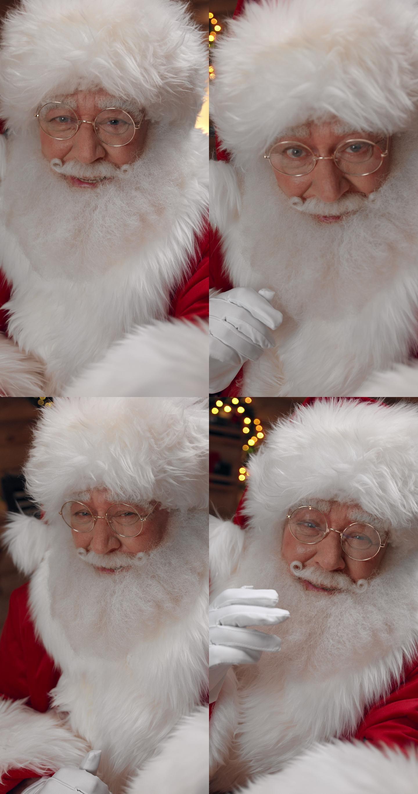 圣诞老人对着相机说圣诞快乐的特写镜头