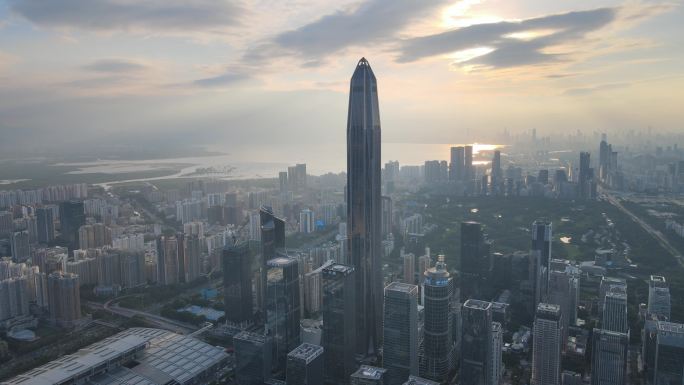 4K航拍深圳高楼市中心摩天大楼平安中心