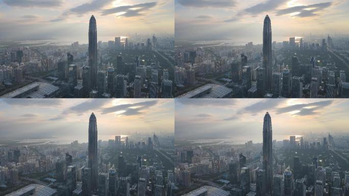 4K航拍深圳高楼市中心摩天大楼平安中心