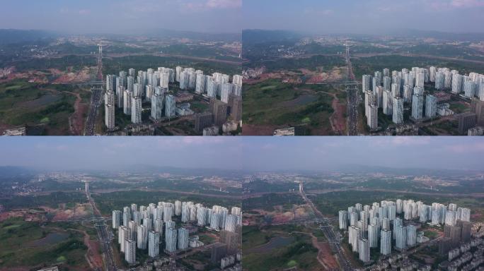 环绕航拍重庆蔡家自贸区发展建设空镜头