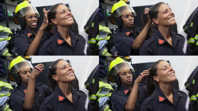 中年女性消防队员准备应急装备