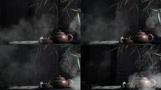 茶壶 竹 烟雾 中国风古风 茶室禅意唯美