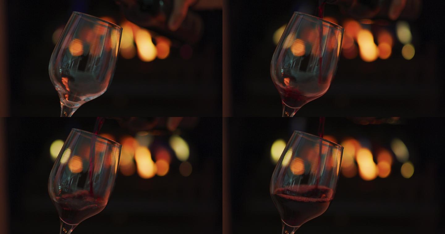 4k视频片段，一位面目全非的女子在家里往玻璃杯里倒酒