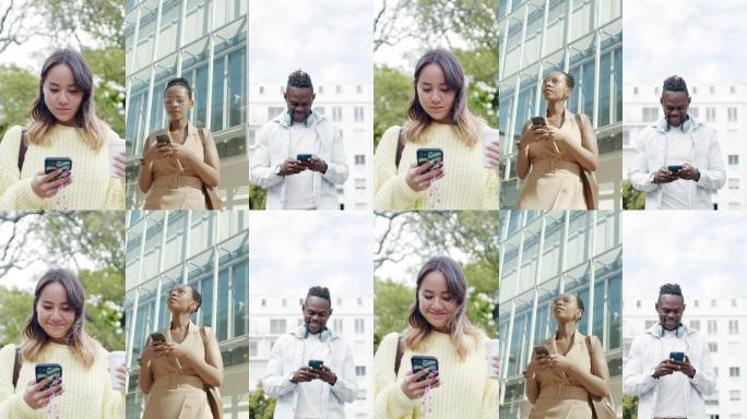 年轻男女在移动中使用智能手机的4k视频片段