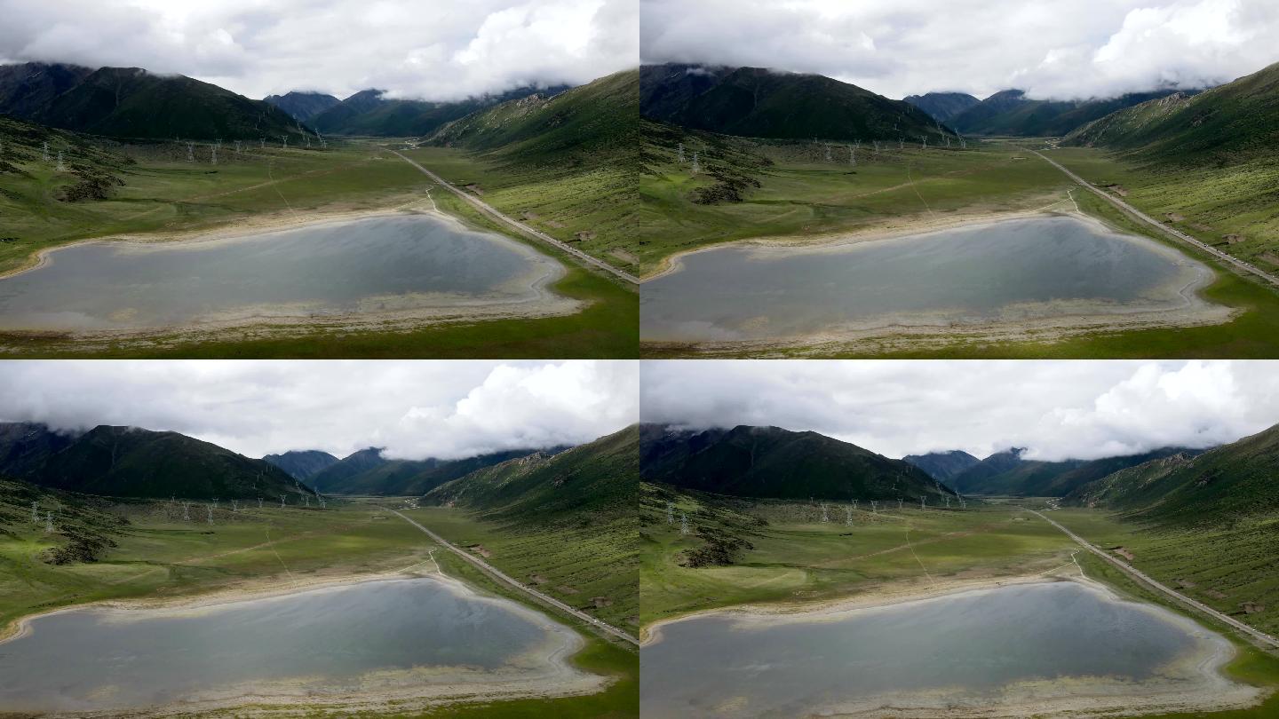 航拍西藏自然风光延时 湖泊 公路