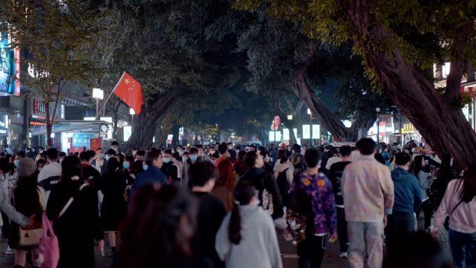 广州北京路步行街夜景街景热闹人群【4k】