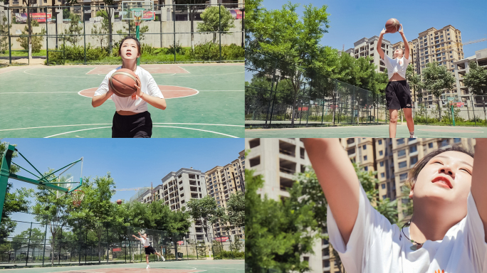 女生投篮篮球入框