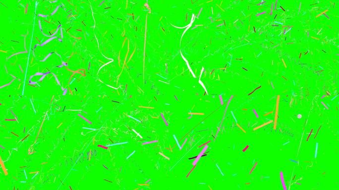 彩色纸屑和彩带彩带散落绿幕抠像彩带彩屑绿