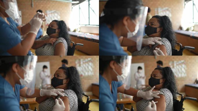 残疾成年女性在诊所接种疫苗