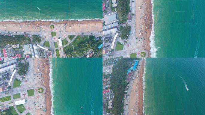 蓝天碧海金沙滩日照万平口海边风光游船