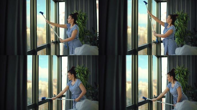 女士用橡胶擦窗器擦窗