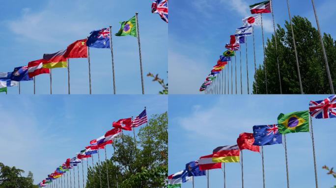 一组万国彩旗飘扬的镜头，全球化国际化4K