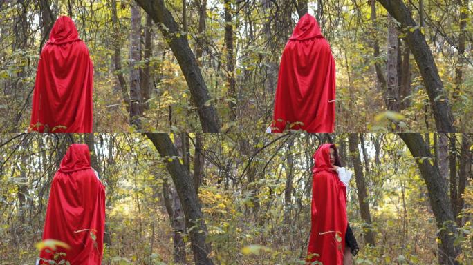 小红帽迷路了穿红色斗篷的女子红衣女子在森