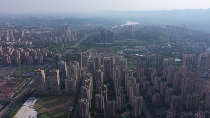 横移航拍重庆蔡家发展建设人居项目空镜头