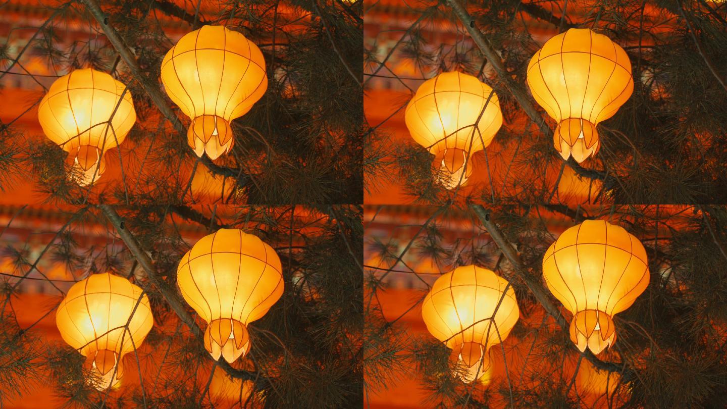 庆祝中国春节的古城墙上的灯笼
