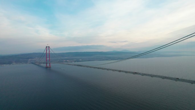 最长的中跨悬索桥施工-Dardanelles 1915 Canakkale Bridge 4K无人机