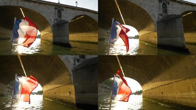 法国国旗在塞纳河上飘扬