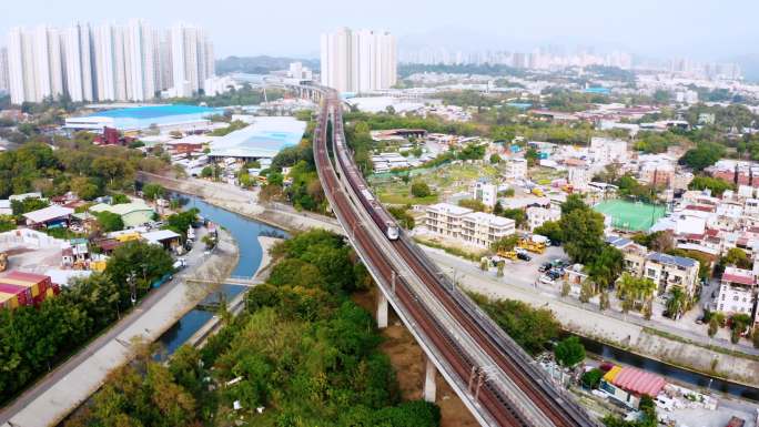 香港元朗区铁路线视图