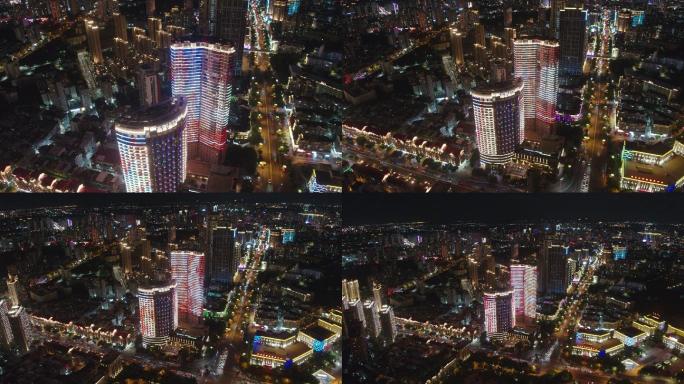 航拍繁华灯光发展夜景城市4k