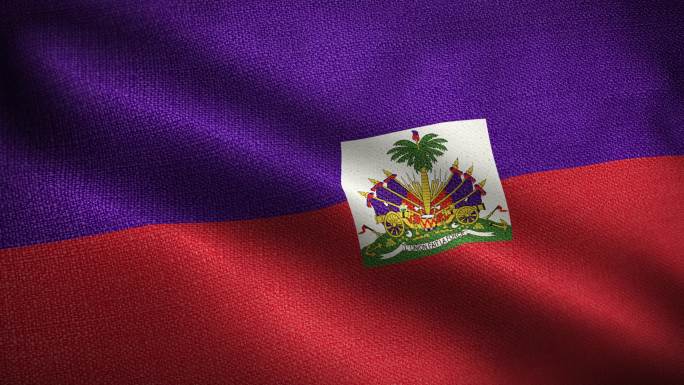 海地国旗动画库存视频-海地国旗在环形中挥舞和纹理3d渲染背景-高度详细的织物图案和可循环-海地共和国