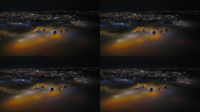 4k平流雾厦门会展CBD远环绕航拍夜景