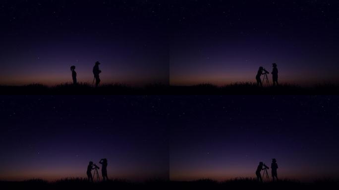 观察夜空的年轻人看星星夜晚户外繁星