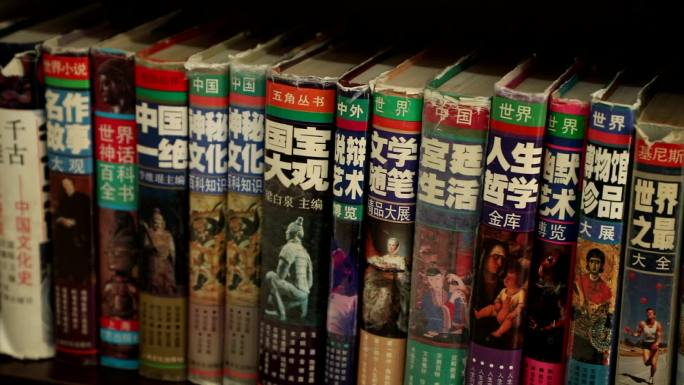 北京杂书馆书架上书籍近景镜头