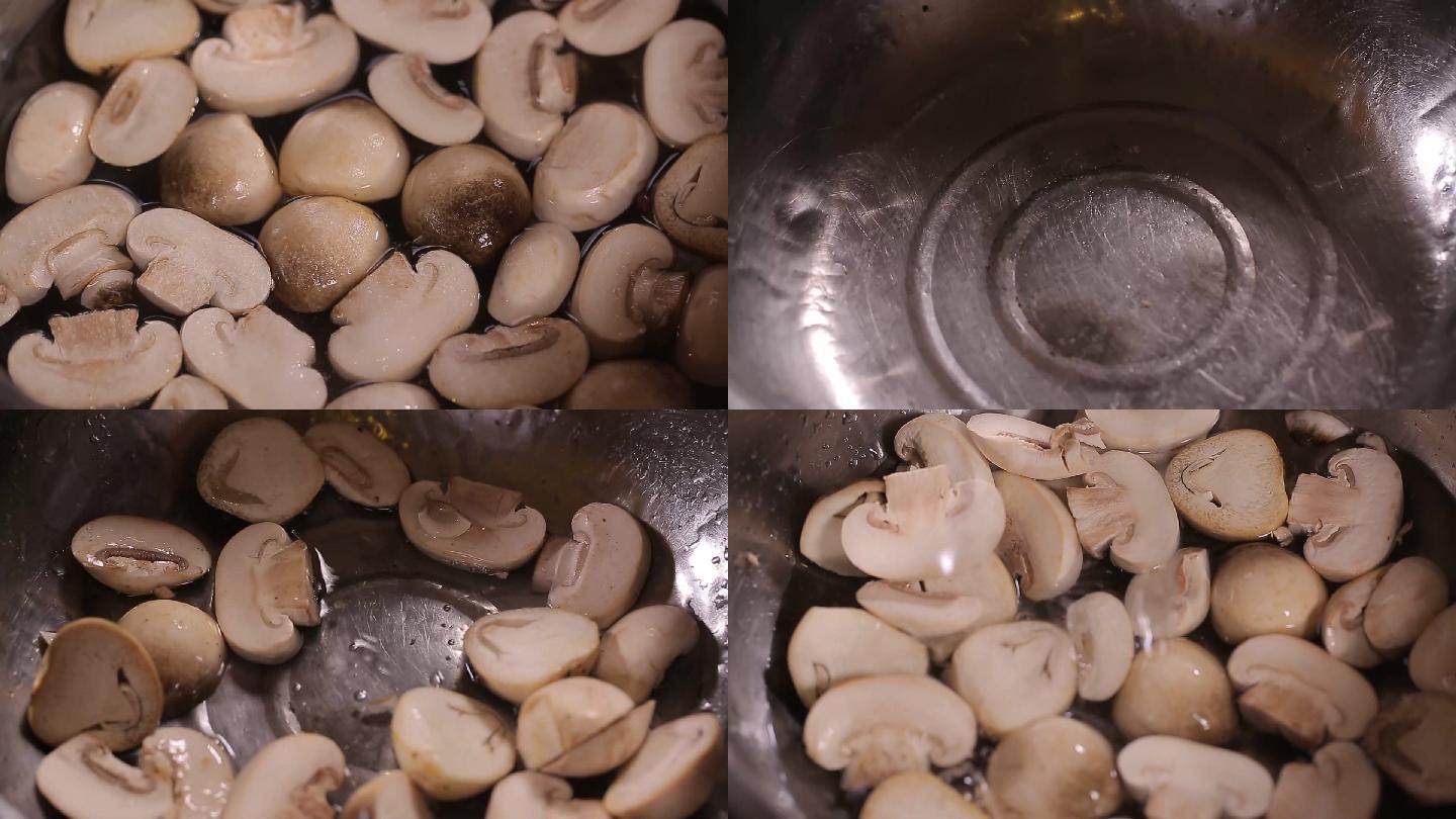【镜头合集】不锈钢水盆清洗口蘑草菇