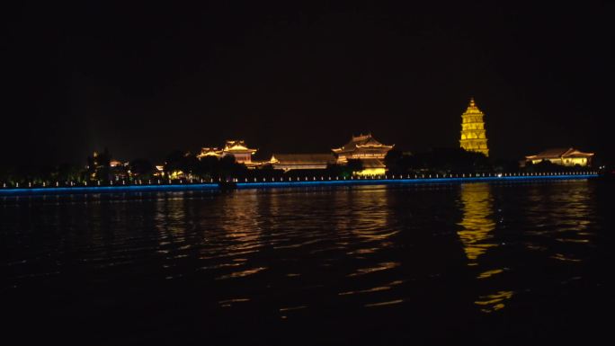 高邮镇国寺夜景灯景航拍C016