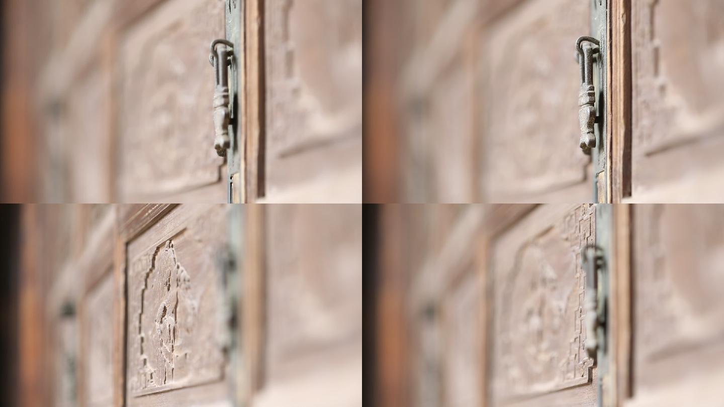 江南古民居老房子木结构门窗传统门锁拉环