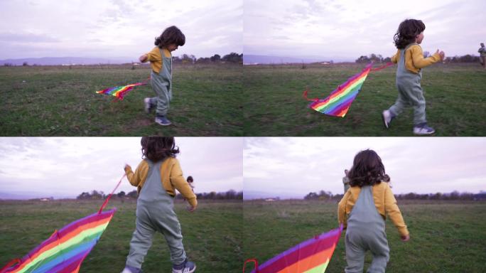 小男孩一只风筝亲子活动玩耍萌娃
