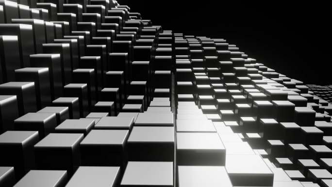 随机黑立方体块波图案的抽象背景，3D插图渲染