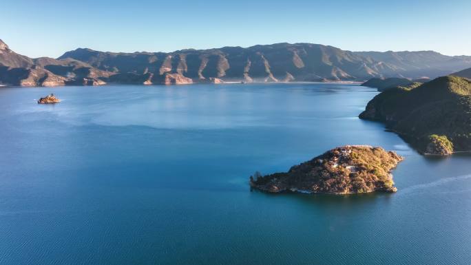 泸沽湖奇岛奇峰航拍风光美景端午节内外旅游