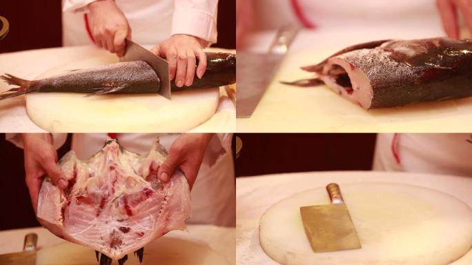 【镜头合集】厨师切胖头鱼鱼头  (1)
