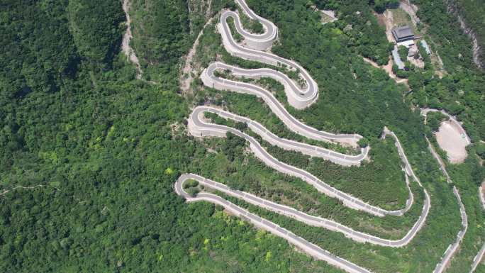 青州仰天山九龙盘蜿蜒山路夏日风景航拍