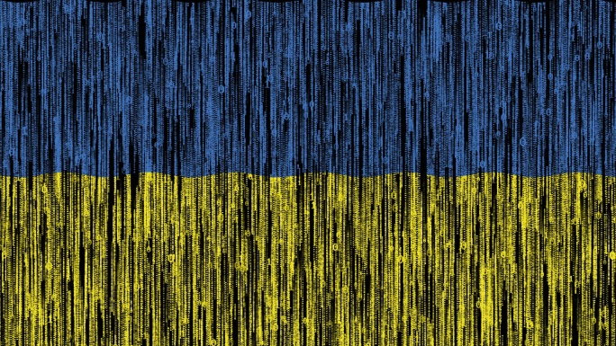 乌克兰国旗使用1和0二进制计算机代码数字生成动画