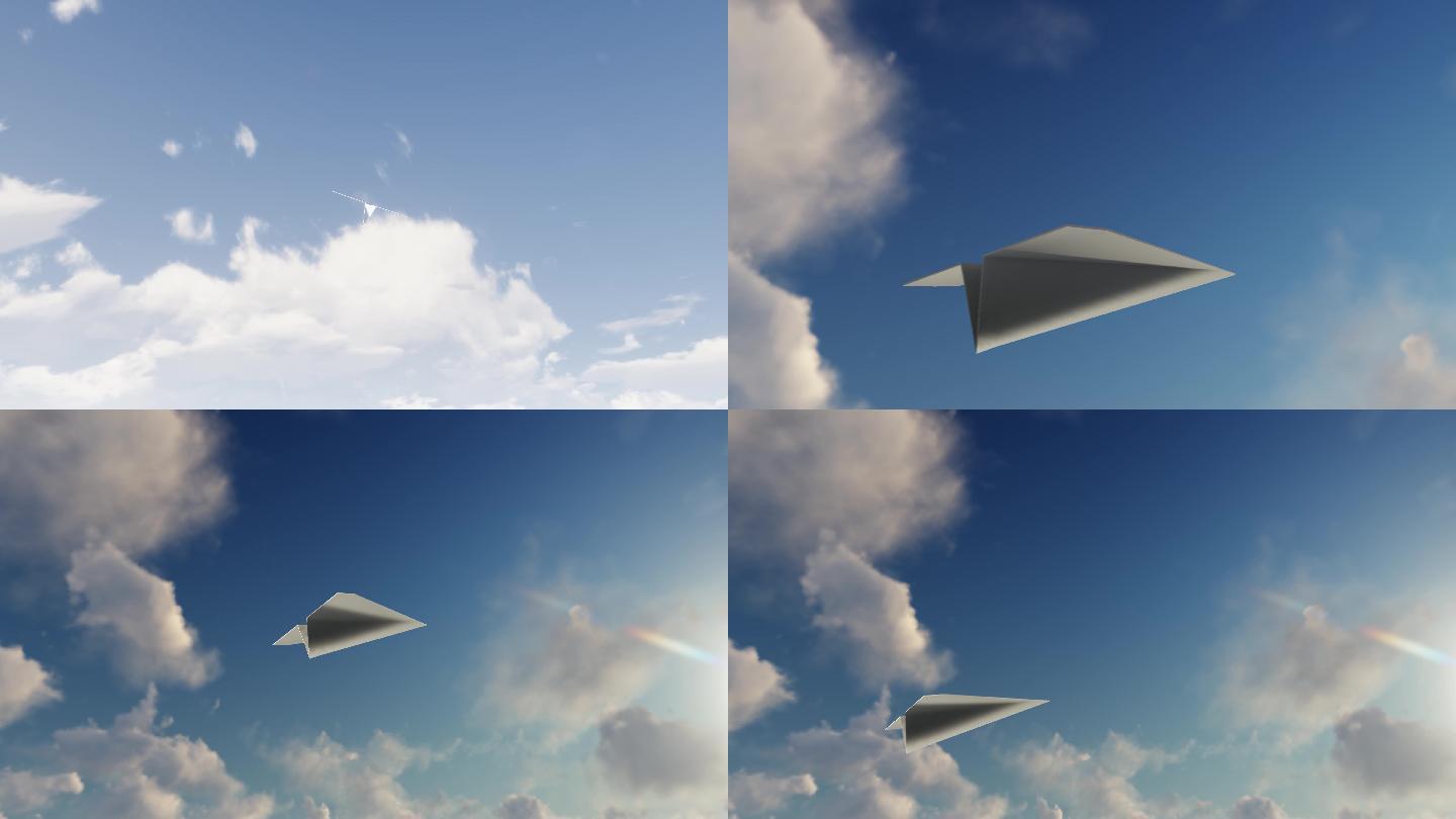 纸飞机迎着太阳飞过天空多镜头组合素材