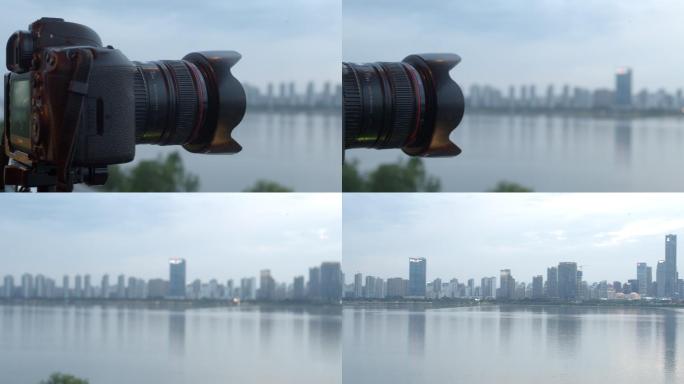 单反照相机在拍摄赣江和南昌红谷滩夜景