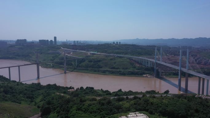 低空航拍重庆蔡家嘉陵江跨江大桥震撼空镜