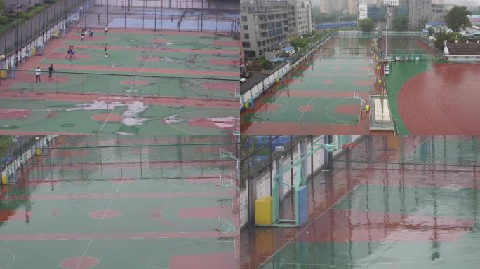 【镜头合集】雨中篮球场体育场