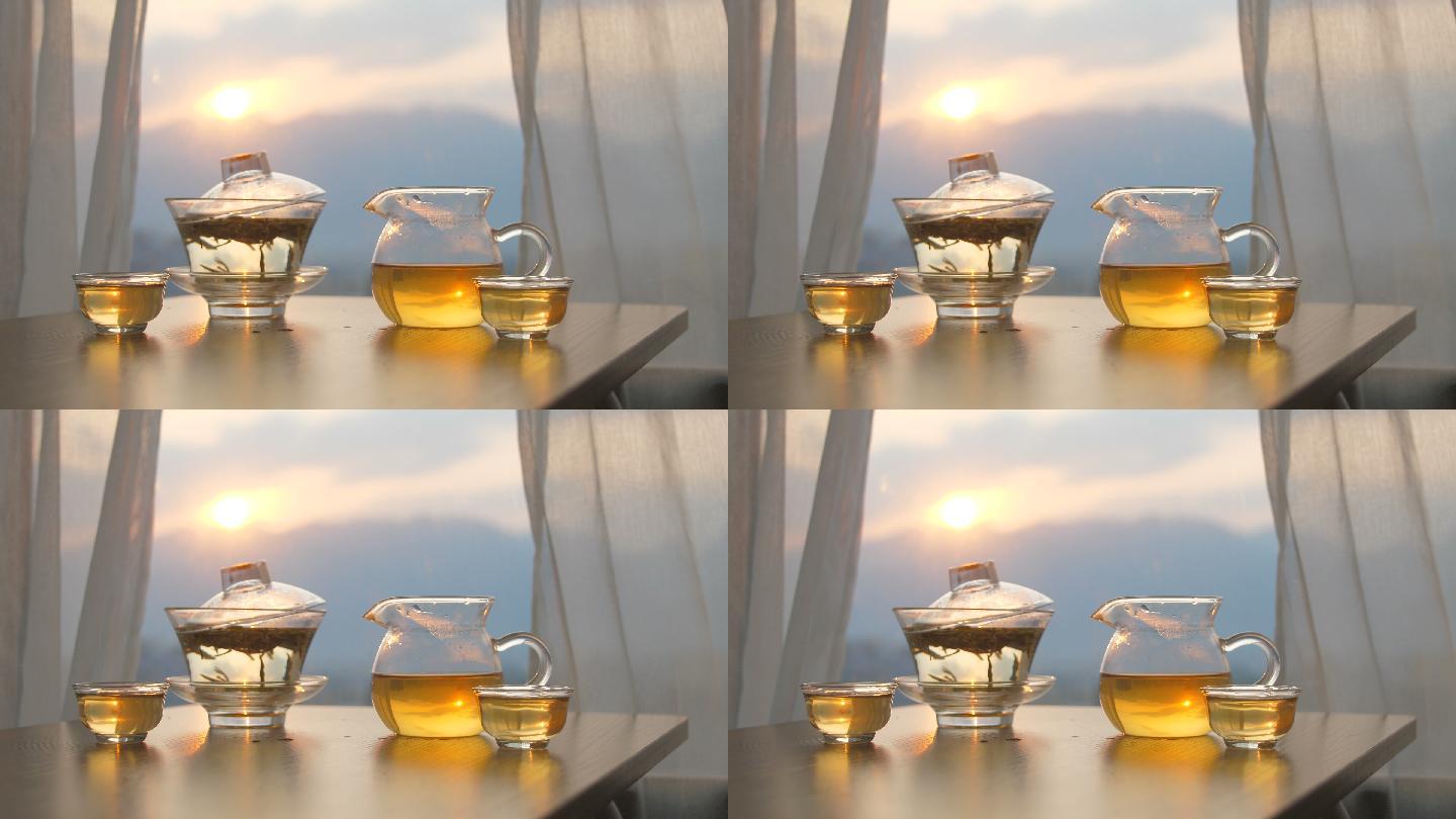 窗边桌上的中草药茶杯