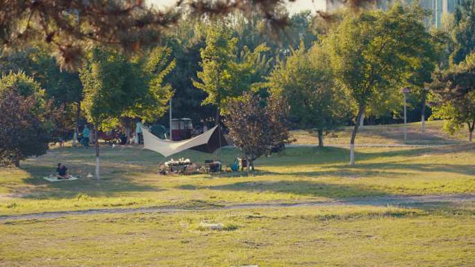 4K公园露营扎营帐篷素材片段