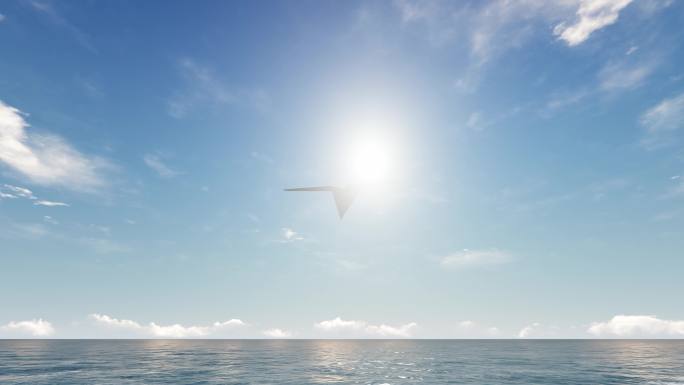 纸飞机迎着太阳飞过大海多镜头组合素材